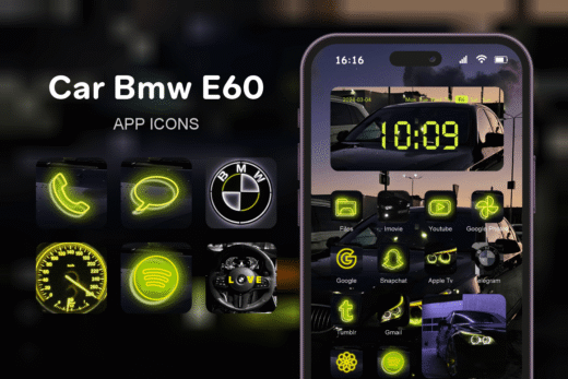 Car Bmw E60 theme pack featured image showing icons widgets and wallpaper