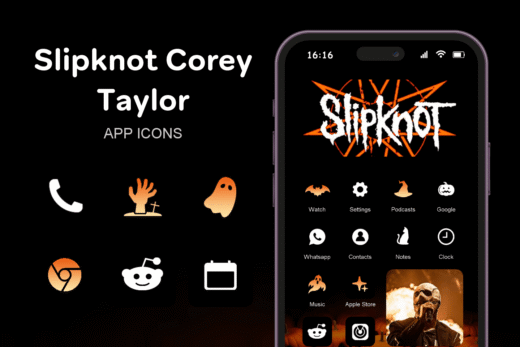 Slipknot Corey Taylor theme pack featured image showing icons widgets and wallpaper