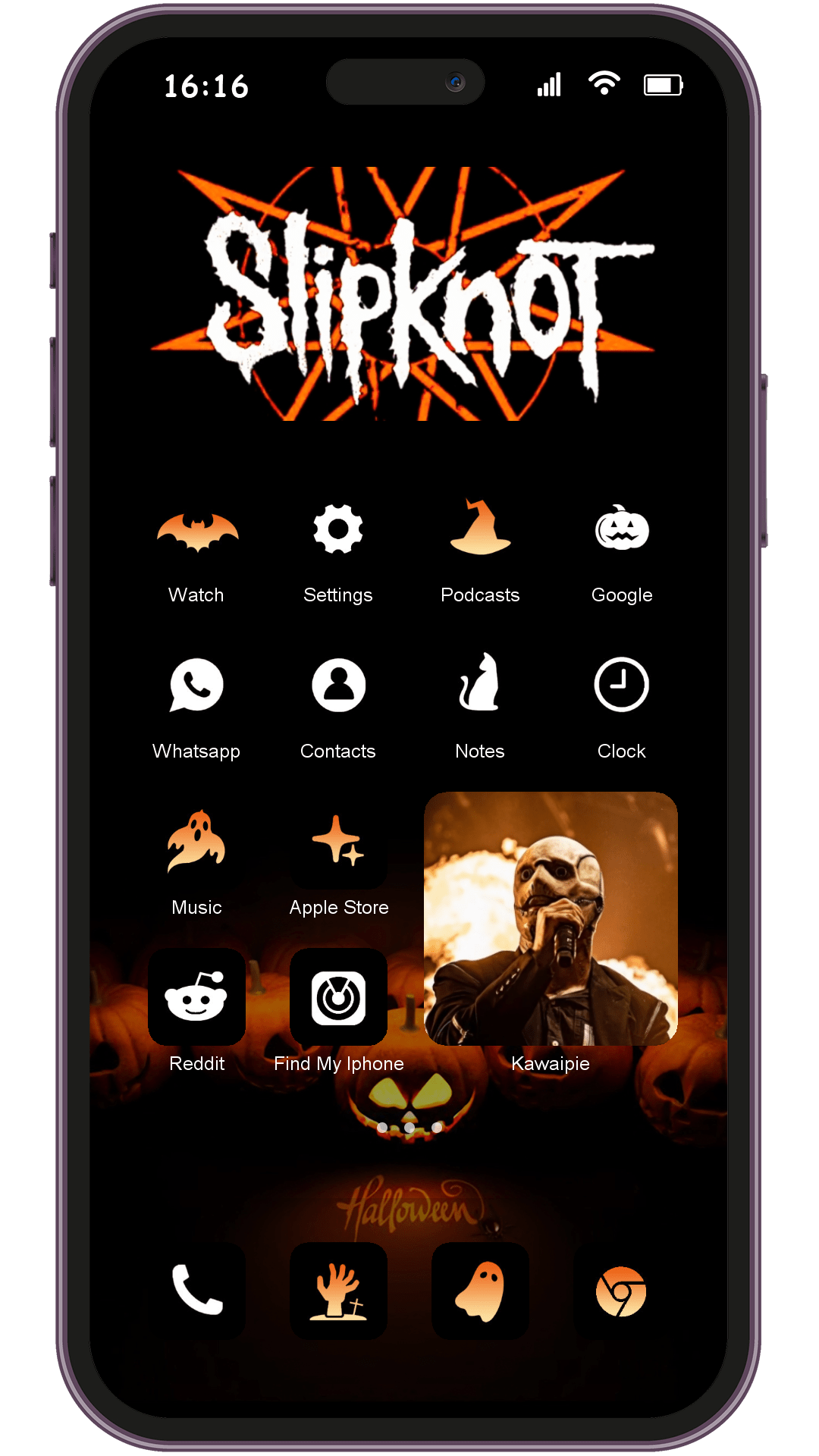 Slipknot Corey Taylor theme pack applied on smartphone home screen