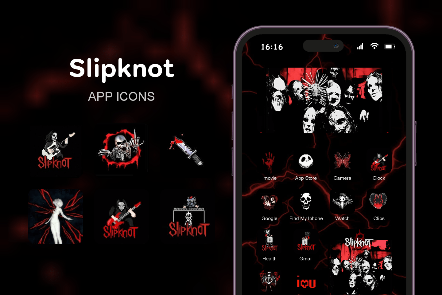 Slipknot theme pack featured image showing icons widgets and wallpaper