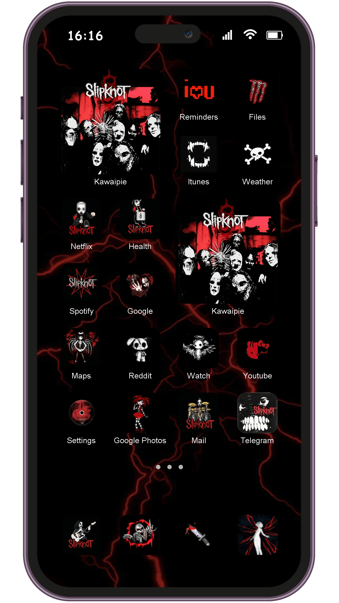 Slipknot theme pack installed on phone home screen