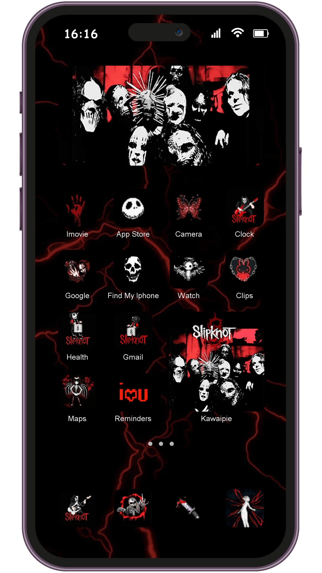 Slipknot theme pack applied on smartphone home screen