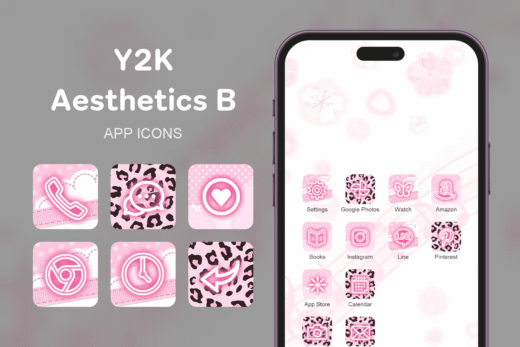 Y2K Aesthetics B theme pack featured image showing icons widgets and wallpaper