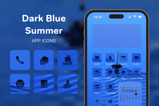 Dark Blue Summer theme pack featured image showing icons widgets and wallpaper