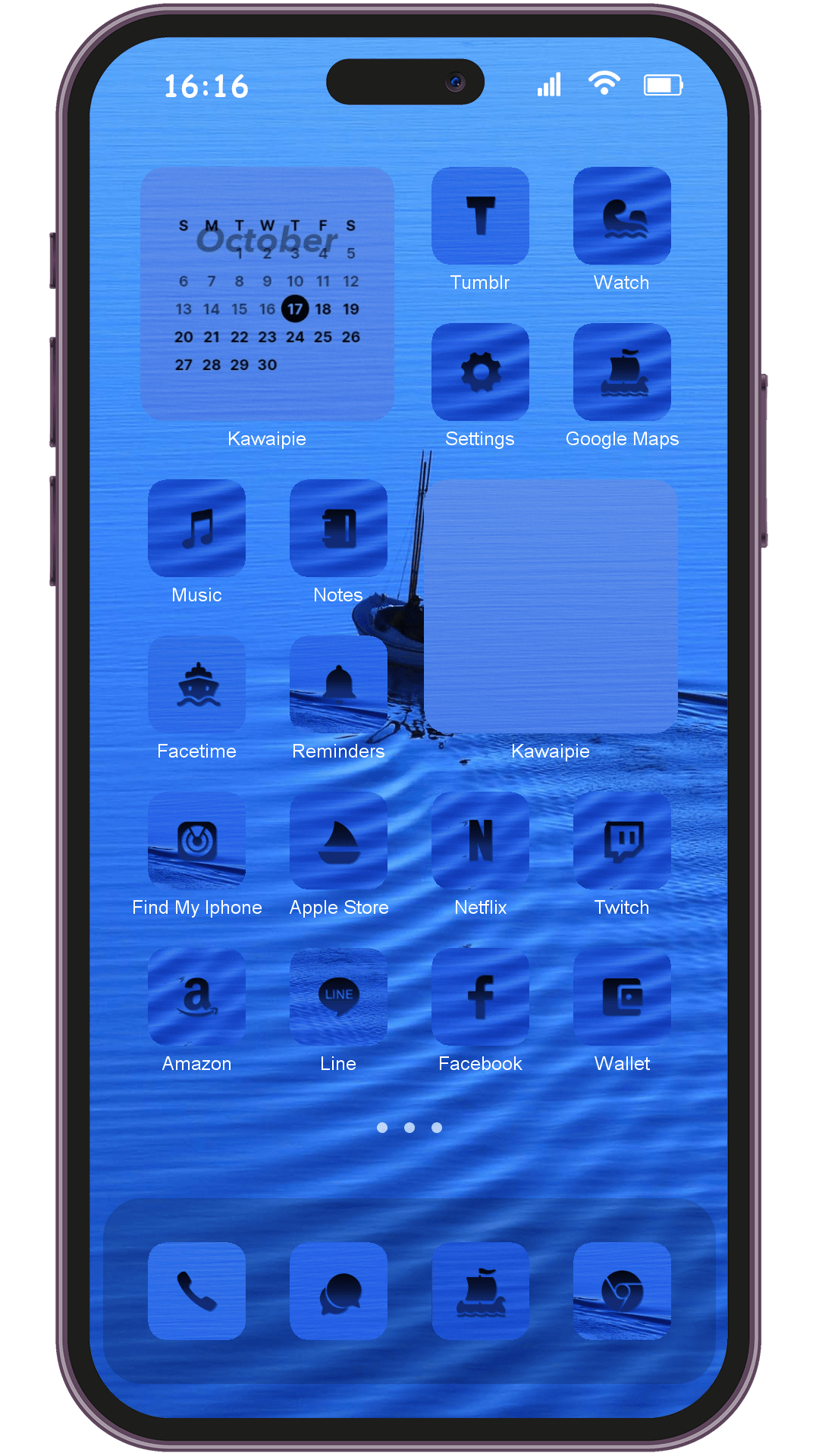 Dark Blue Summer theme pack installed on phone home screen