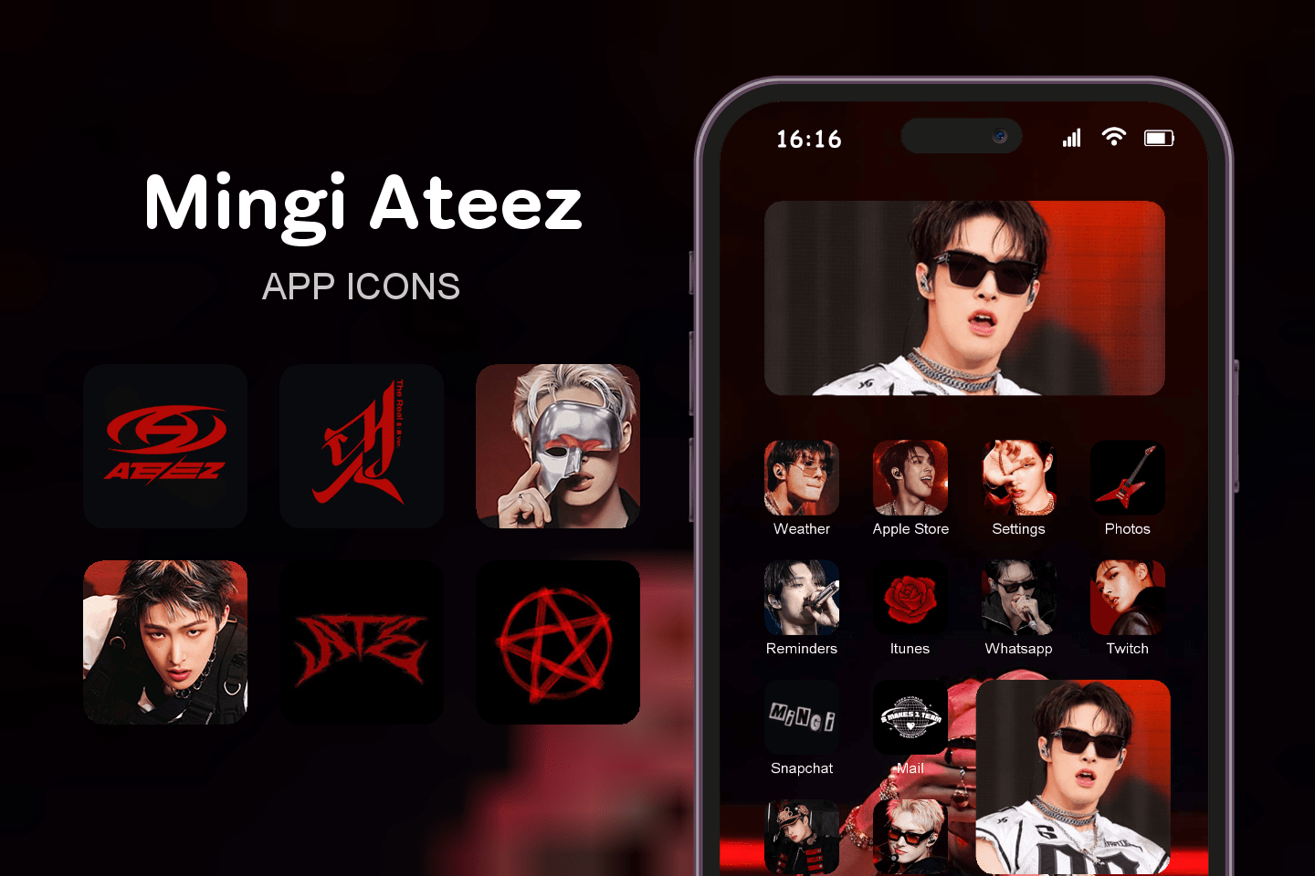 Mingi Ateez theme pack featured image showing icons widgets and wallpaper