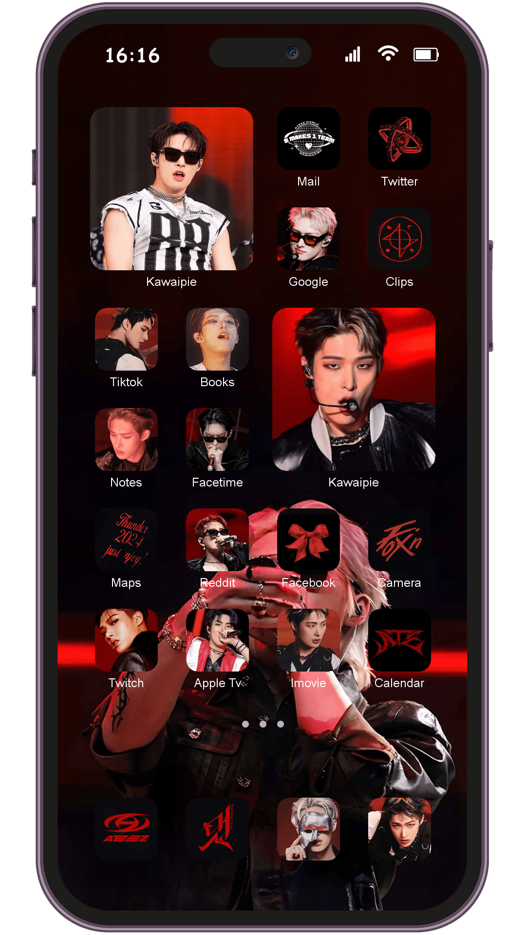 Mingi Ateez theme pack installed on phone home screen