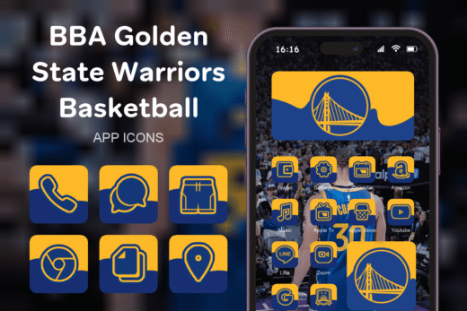 BBA Golden State Warriors Basketball theme pack featured image showing icons widgets and wallpaper