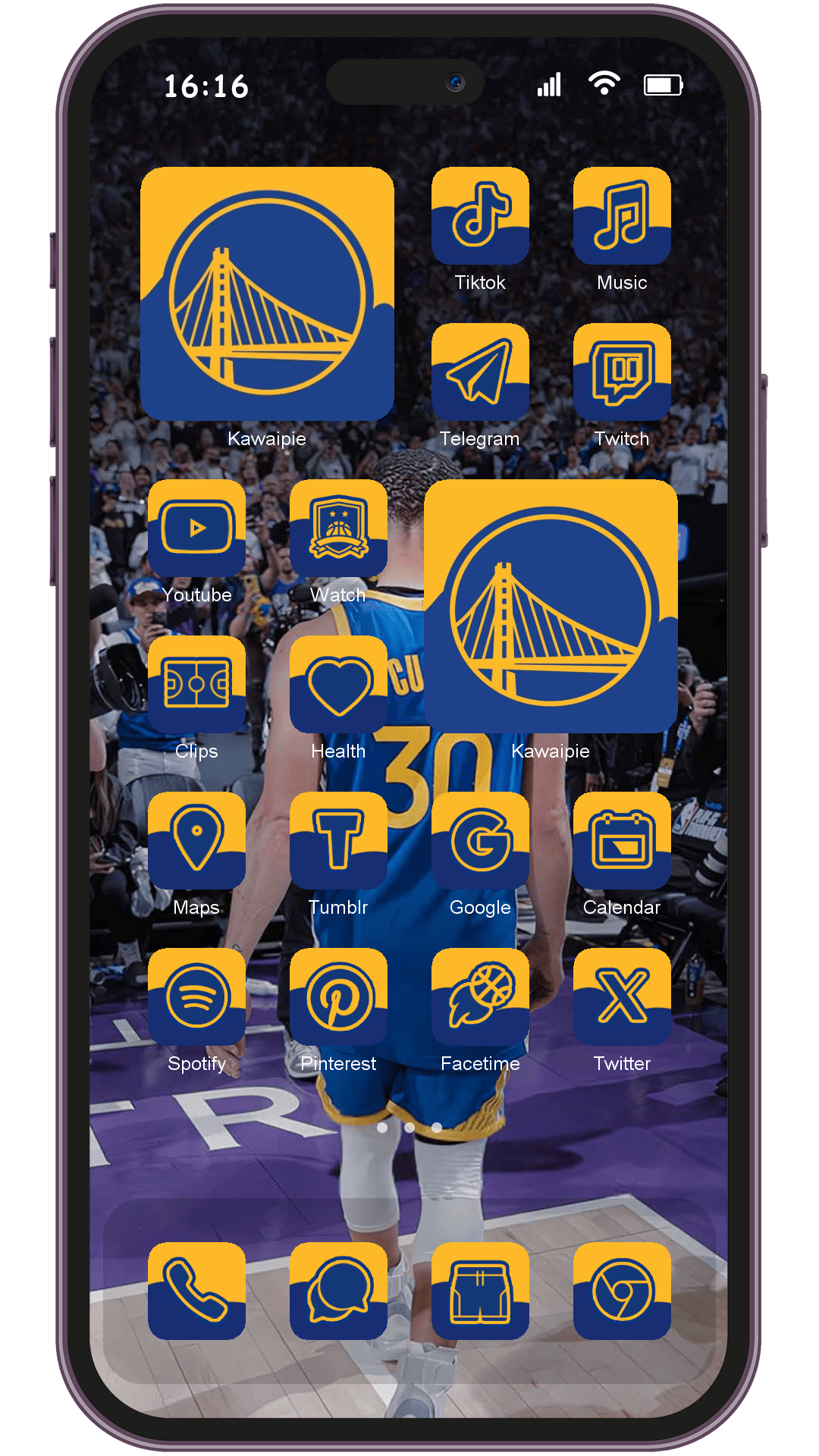 BBA Golden State Warriors Basketball theme pack installed on phone home screen