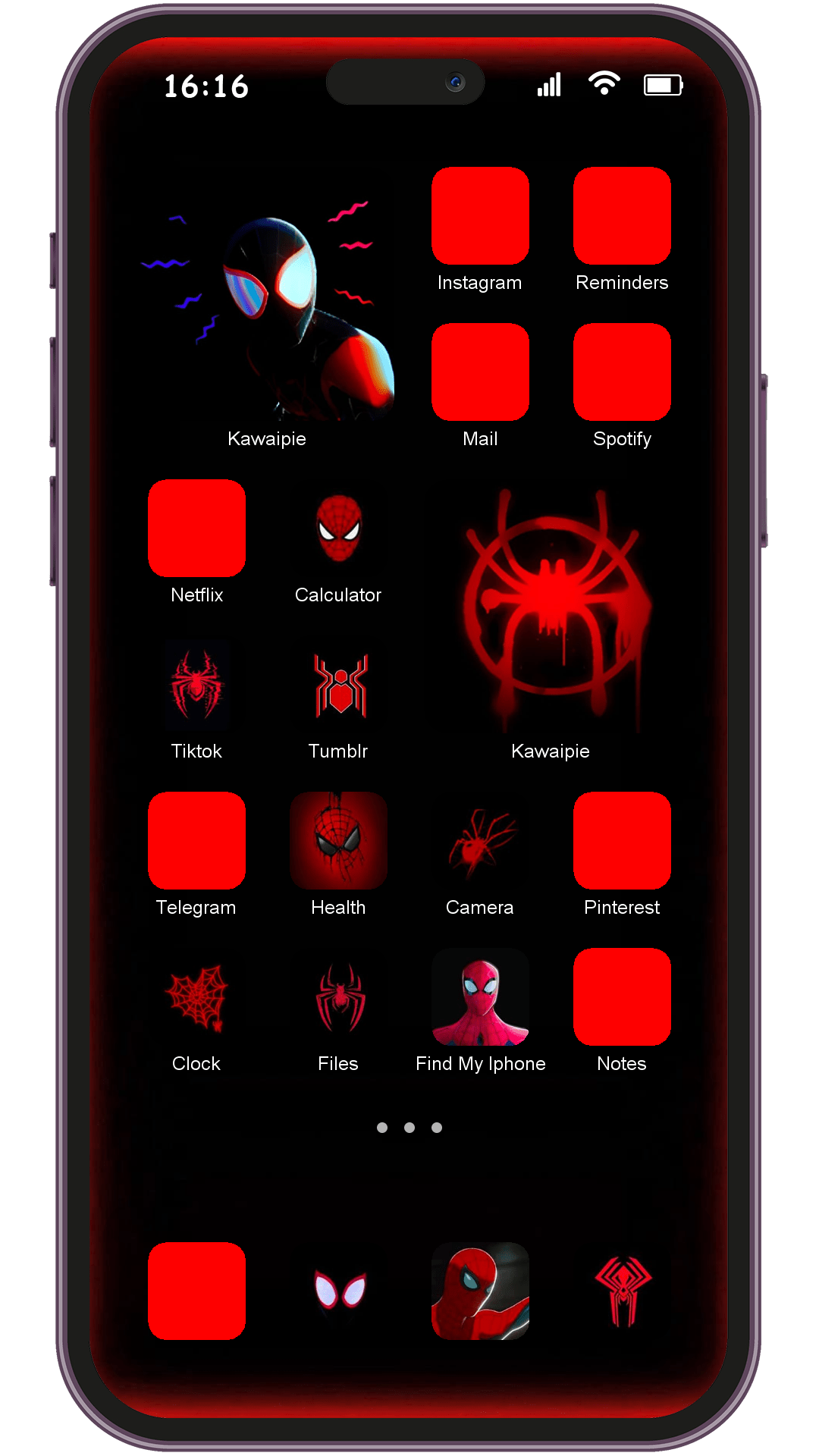 Black And Red Spider Man theme pack installed on phone home screen