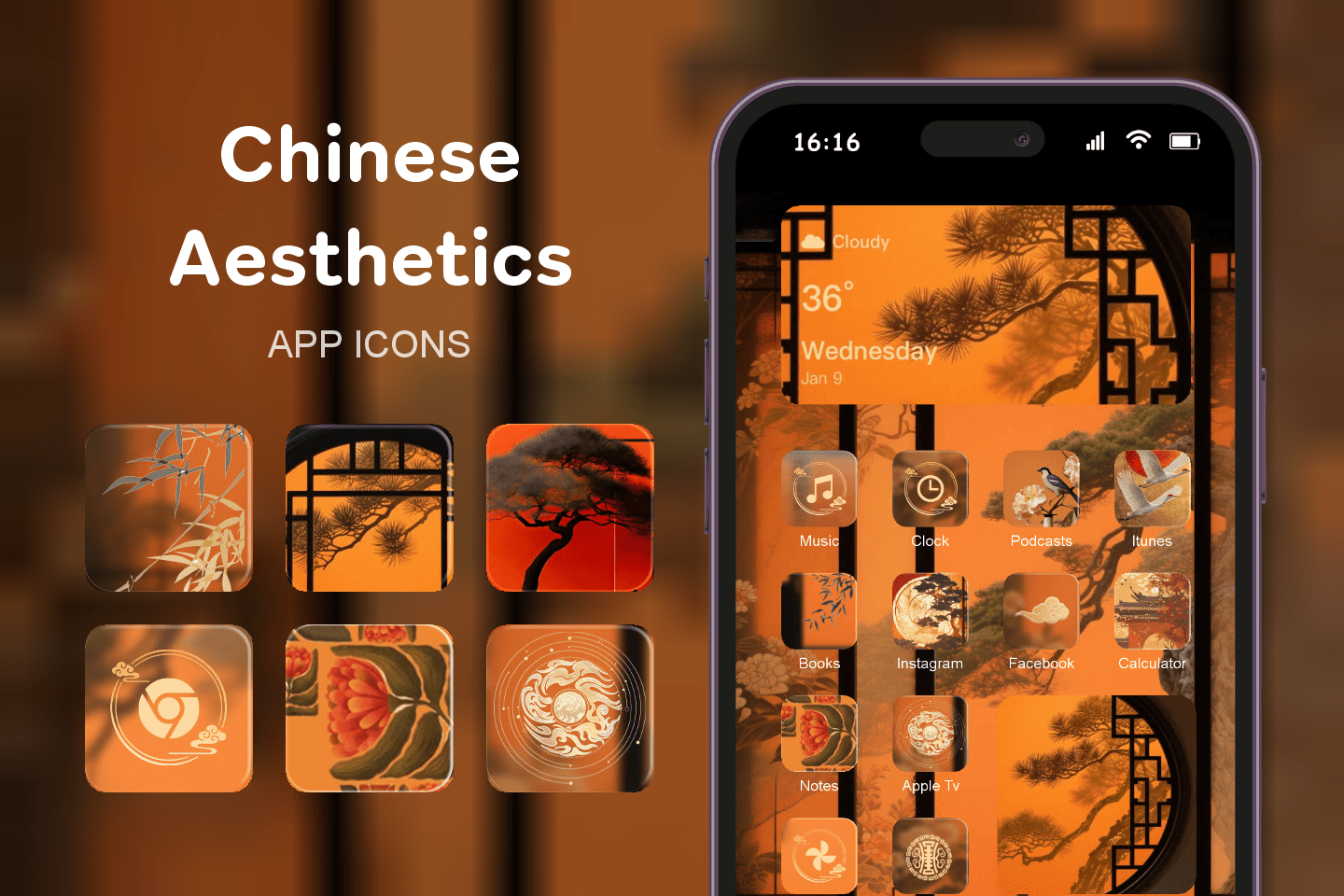 Chinese Aesthetics theme pack featured image showing icons widgets and wallpaper