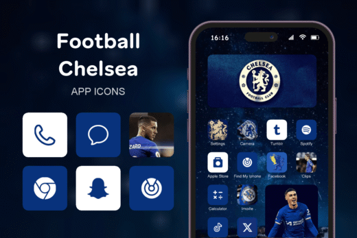 Football Chelsea theme pack featured image showing icons widgets and wallpaper
