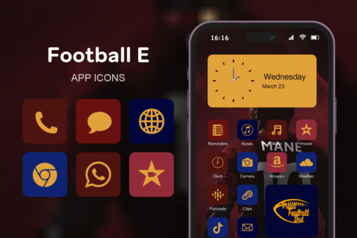 Football E theme pack featured image showing icons widgets and wallpaper