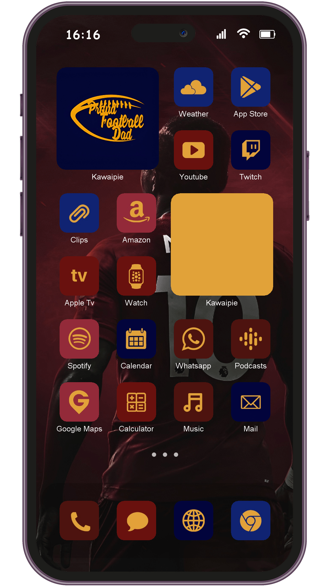 Football E theme pack installed on phone home screen