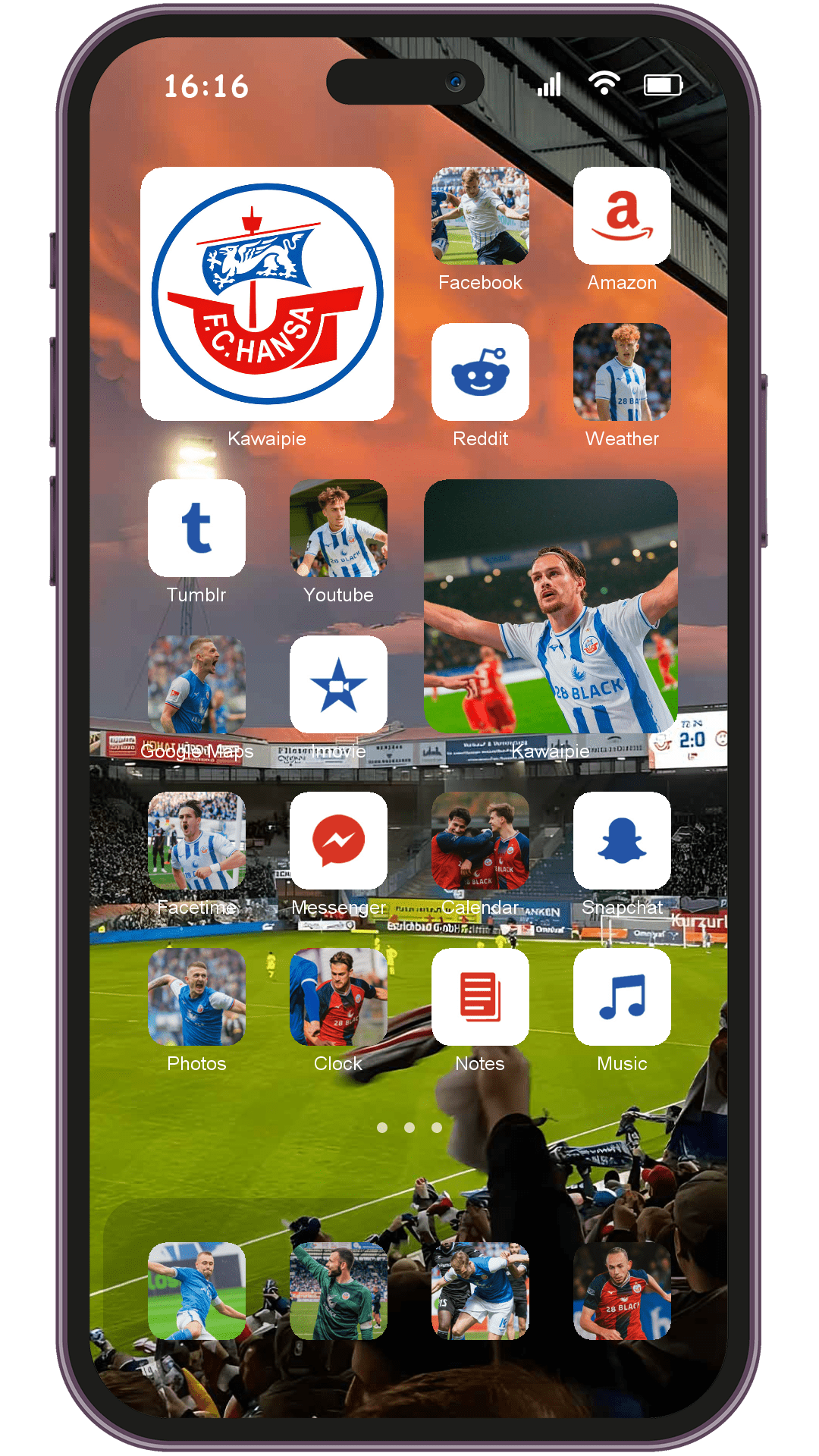 Football Hansa Rostock theme pack installed on phone home screen