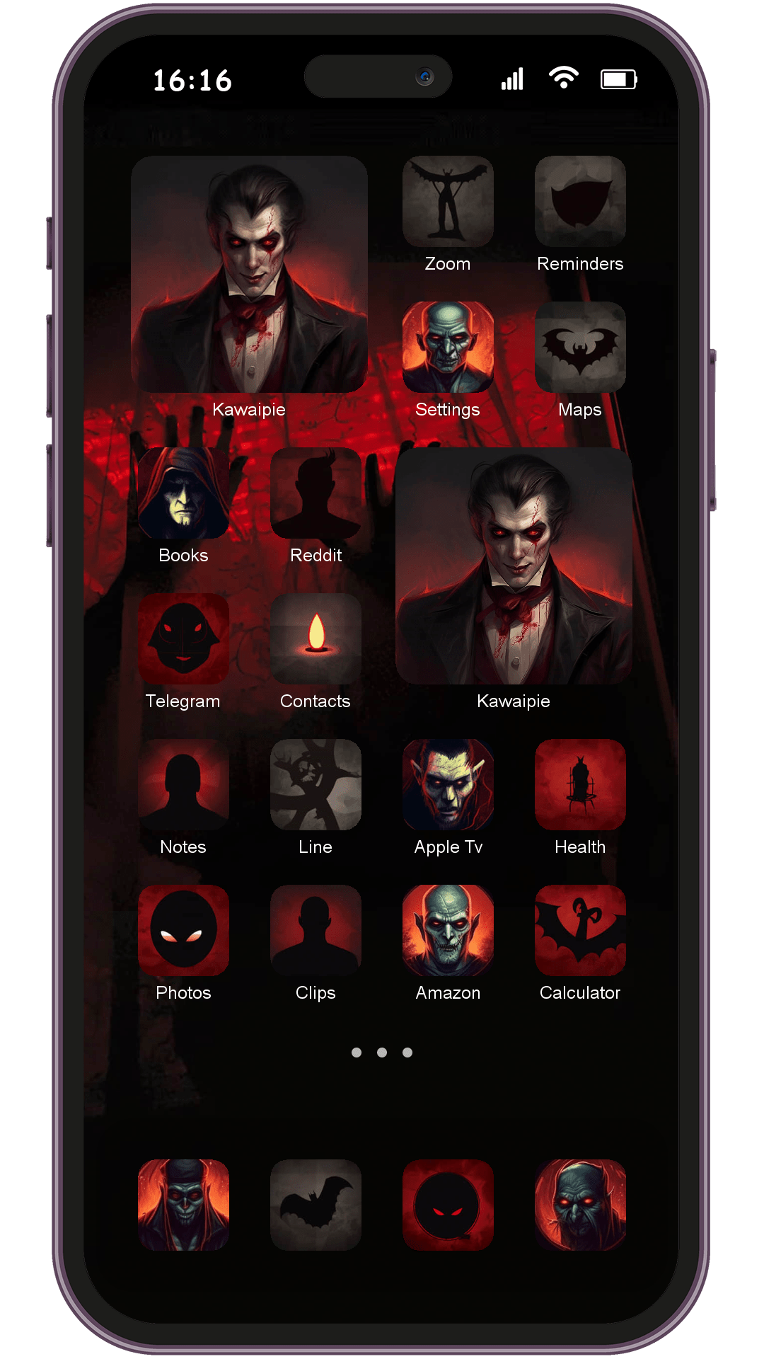 Horror Atmosphere theme pack installed on phone home screen