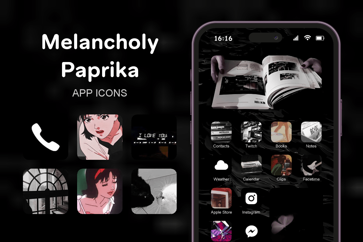 Melancholy Paprika theme pack featured image showing icons widgets and wallpaper