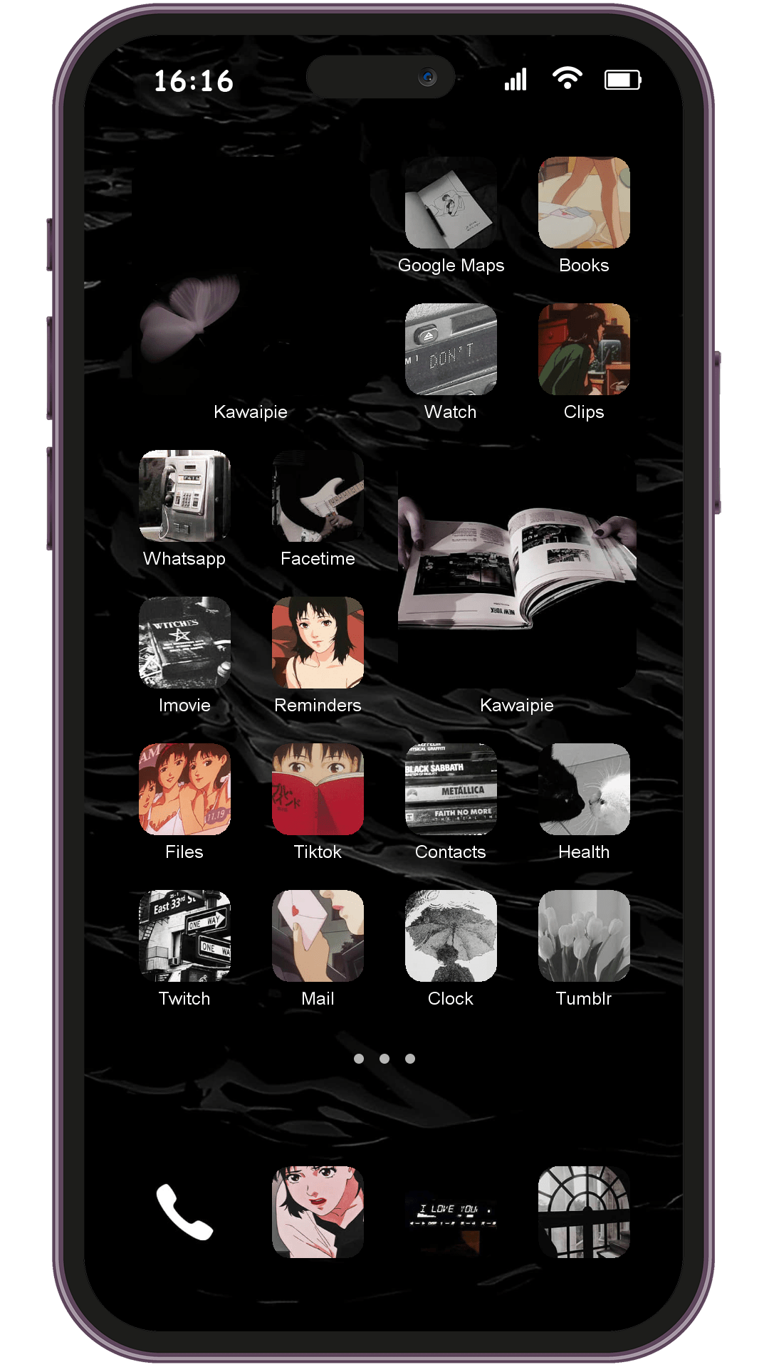 Melancholy Paprika theme pack installed on phone home screen