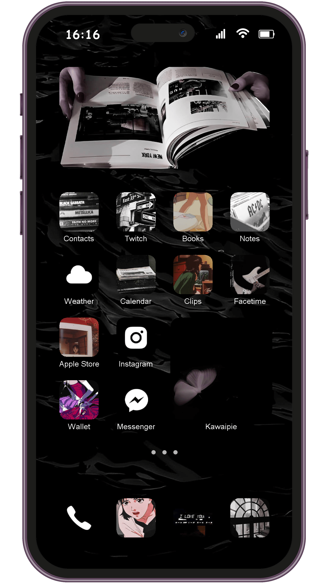 Melancholy Paprika theme pack applied on smartphone home screen