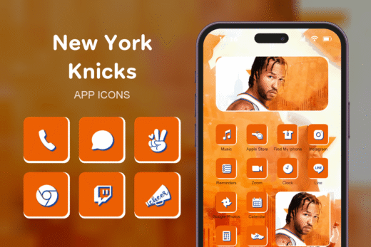 New York Knicks theme pack featured image showing icons widgets and wallpaper