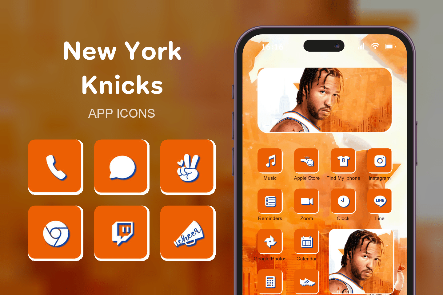 New York Knicks theme pack featured image showing icons widgets and wallpaper