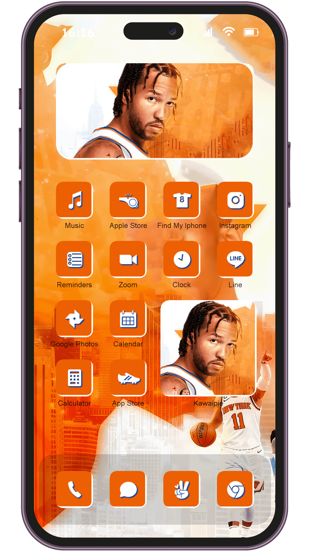 New York Knicks theme pack applied on smartphone home screen