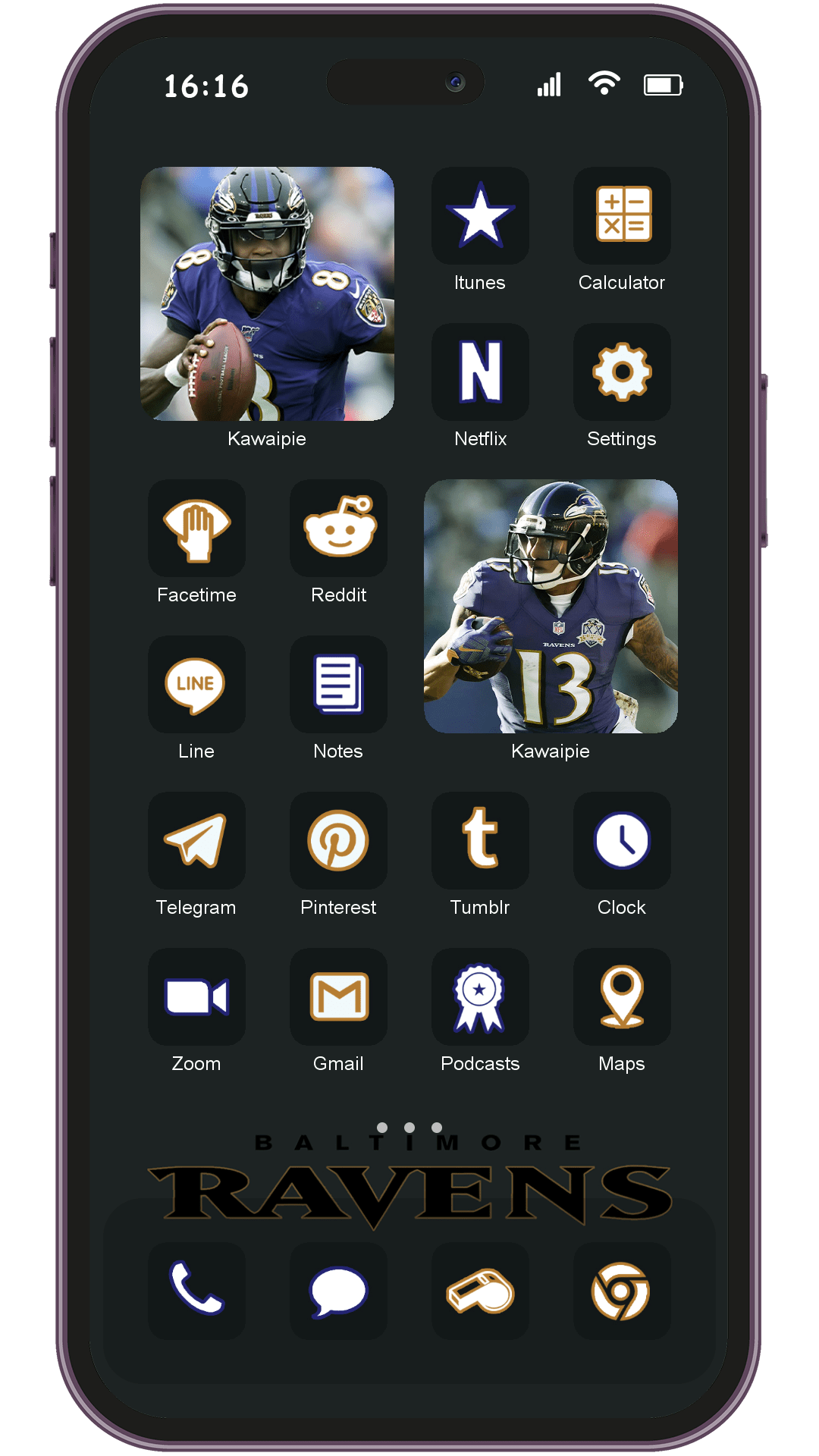 Rugby Baltimore Ravens theme pack installed on phone home screen