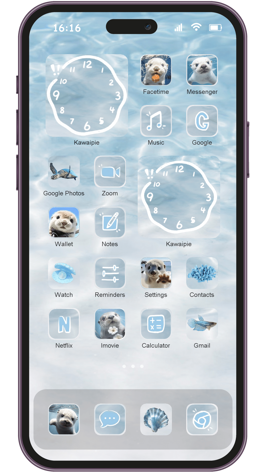 Summer Ocean Otters theme pack installed on phone home screen