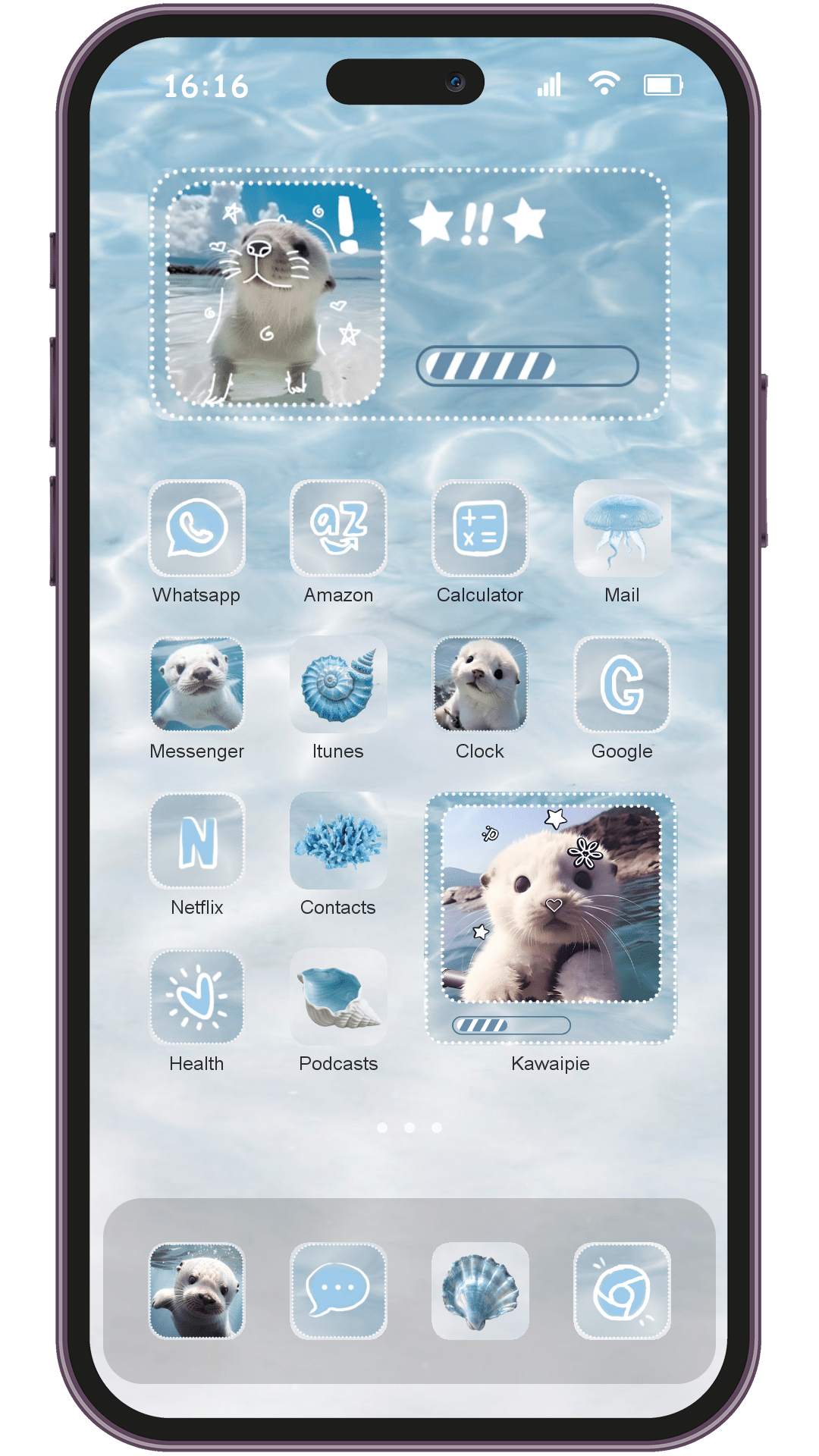 Summer Ocean Otters theme pack applied on smartphone home screen